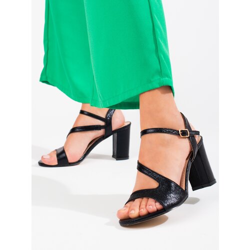 SHELOVET Elegant women&amp;#039;s sandals on the post black Slike