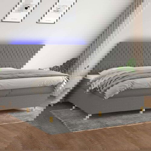  Box spring postelja z vzmetnico LED temno siva 200x200 cm blago, (20930293) Slike