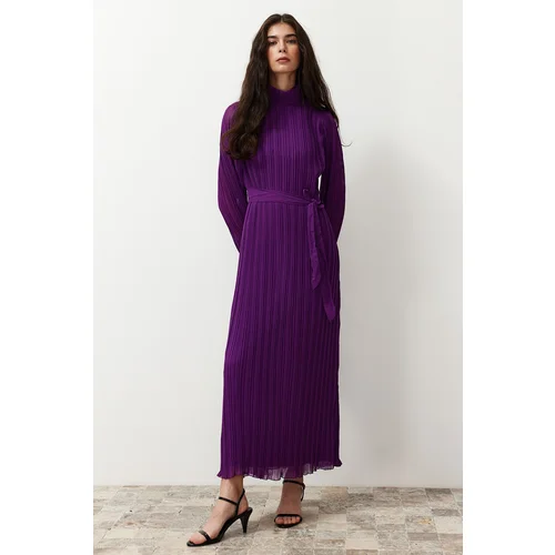 Trendyol Purple Pleated Woven Lined Chiffon Dress