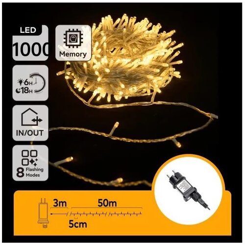 Aigostar LED spolja&amp;scaron;nji božićni lanac 1000xLED/6W/230V 50m IP44 topla bela Slike