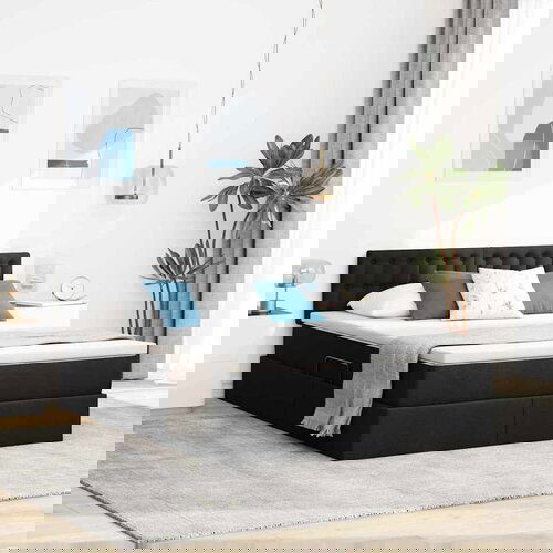 vidaXL Krevet S LED lampica s uzglavljem Crna 140 x 200 cm tkanina Cene