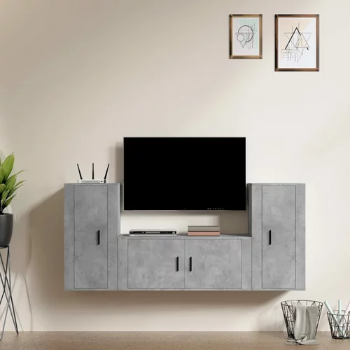 vidaXL 3-dijelni set TV ormarića siva betona konstruirano drvo