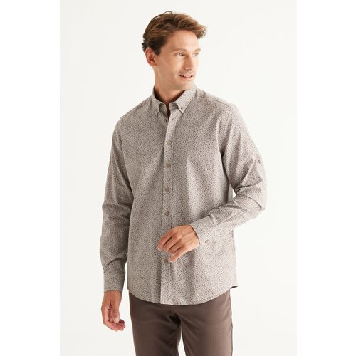 AC&Co / Altınyıldız Classics Men's Brown Slim Fit Slim Fit Buttoned Collar 100% Cotton Printed Shirt Cene