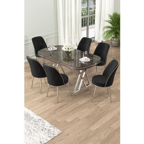 Hanah home Lai - Anthracite, Chrome, Black AnthraciteChromeBlack Dining Table & Chairs Set (7 Pieces) Cene