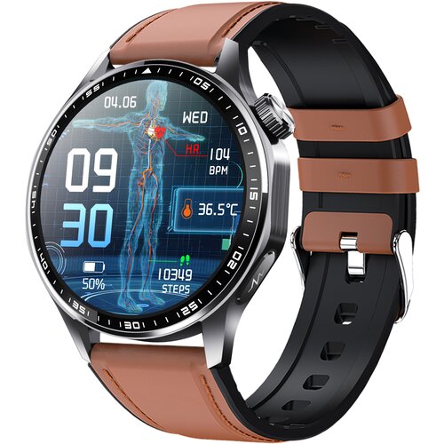 INF Pametna ura z EKG, merilnikom srčnega utripa, krvnega tlaka in pedometrom Black and Brown Leather strap, (5000071797) Cene
