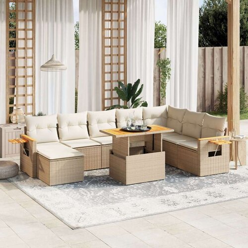 vidaXL 9-dijelni set vrtnih sofa s jastucima bež od poliratana Cijene