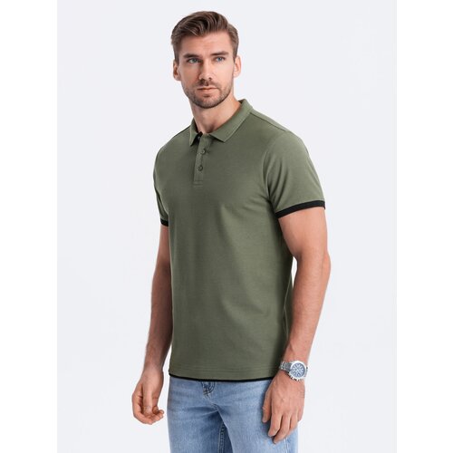Ombre Men's cotton polo shirt - olive Slike