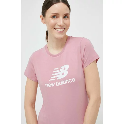 New Balance Bombažna kratka majica roza barva