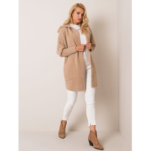 Fashion Hunters Beige alpaca hooded coat Cene