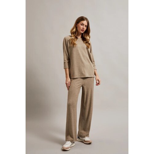 Moodo Women&amp;#039;s ribbed trousers with metallic thread - beige Slike