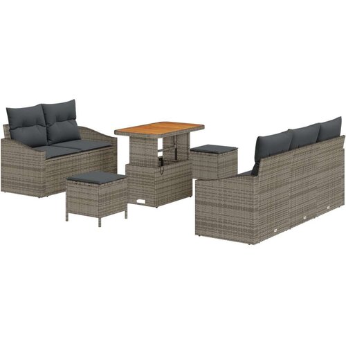  8 Delni Vrtni Sofa Set z Blazinami Siva Poli Ratan Akacija Slike