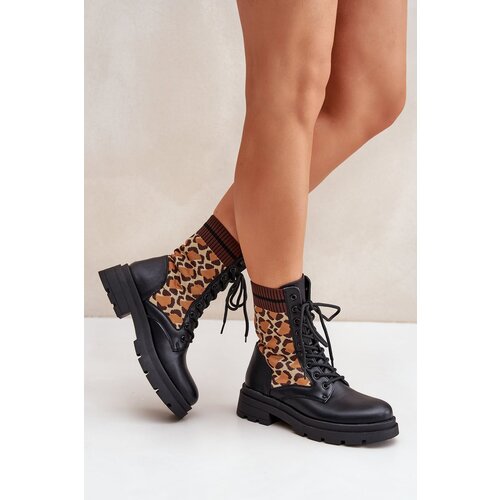 FS1 Women&amp;#039;s Worker Ankle Boots With Sock In Leopard Black Penthis Slike