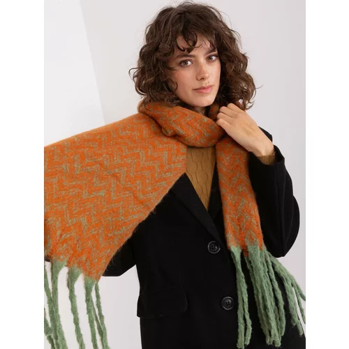 Fashion Hunters Green and orange women's scarf with fringe