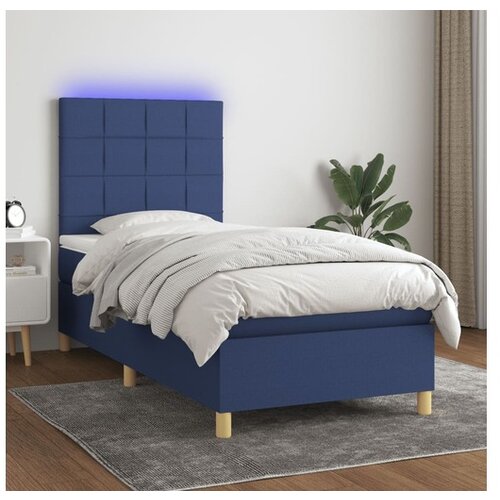 VidaXL Krevet box spring s madracem LED plavi 90x190 cm od tkanine Slike