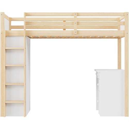 Lumor Postelja z mezzanine 90x200 cm - Z pohištvom za shranjevanje in pisalno mizo - Iz masivnega lesa - Naravna, (22155552) Cene