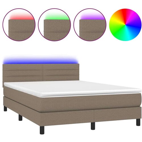  Box spring s madracem LED smeđesivi 140x200 cm tkanina Slike