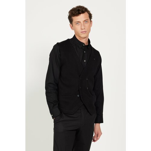ALTINYILDIZ CLASSICS Men's Black Standard Fit Normal Cut Double Breasted Collar Knitwear Vest Cene