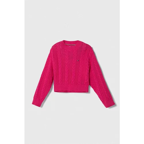 Tommy Hilfiger Otroški bombažen pulover roza barva