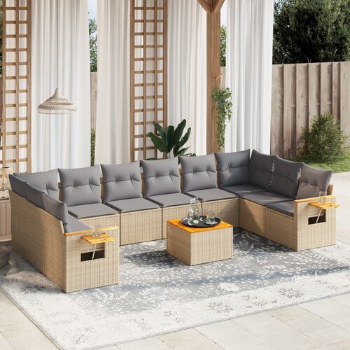 vidaXL 11-dijelni set vrtnih sofa od poliratana s jastucima bež Cijene