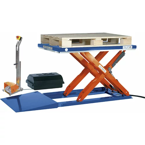 Edmolift Dvižna miza ploske oblike, DxŠ 1500 x 800 mm, dvig do 800 mm, zaprta plošča, 230 V, ročni upravljalni element