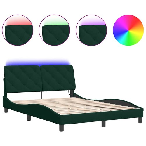  Okvir kreveta s LED-om bez madraca tamnozeleni 140x190 cm bar&amp;scaron;unasti Slike