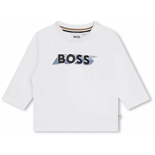 Boss Otroška bombažna majica z dolgimi rokavi bela barva