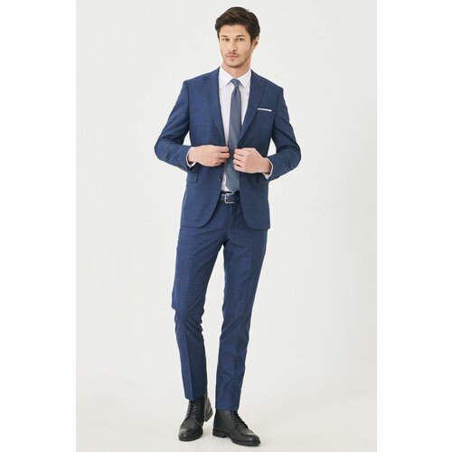 Altinyildiz classics Men's Blue Slim Fit Slim Fit Plaid Suit Slike