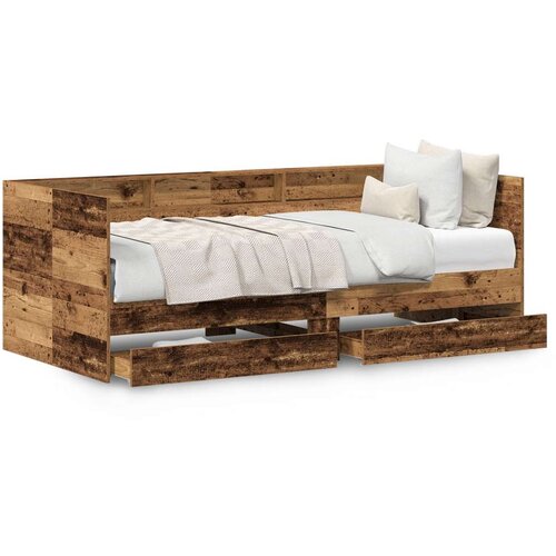 VidaXL Dnevni krevet s ladicama Staro drvo Konstruirano drvo 90 x 190 cm Slike