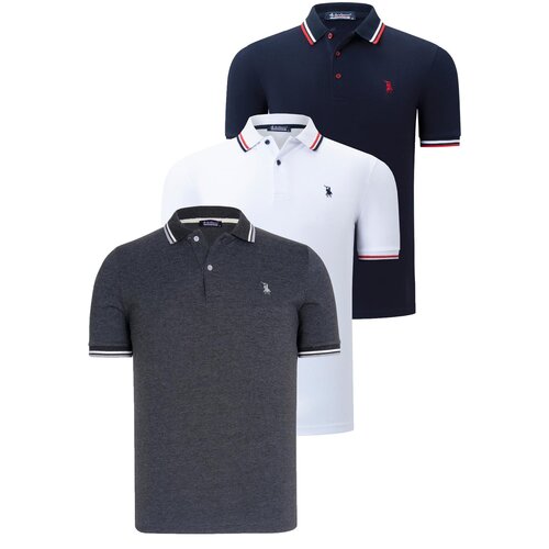 Dewberry TRIPLE SET T8594 MENS T-SHIRT-NAVY BLUE-ANTHRACITE-WHITE Slike