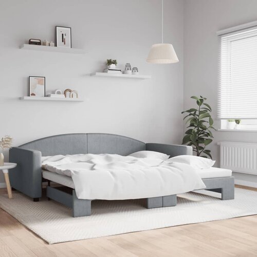 VidaXL Izvlečna dnevna postelja svetlo siva 100x200 cm blago Slike