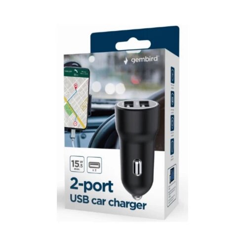 Gembird TA-UC-2A15-CAR-01 2-port USB car charger, 3.1A, 15.5W, black Cene
