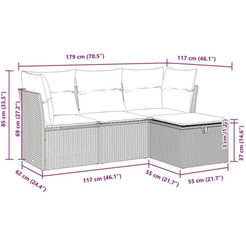 VidaXL 4-dijelni set vrtnih sofa s jastucima bež od poliratana Slike