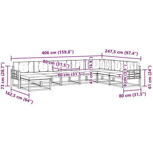  Set vanjskih sofa 8 kom. Bijela i antracit 406 x 247,5 x 73 cm Slike