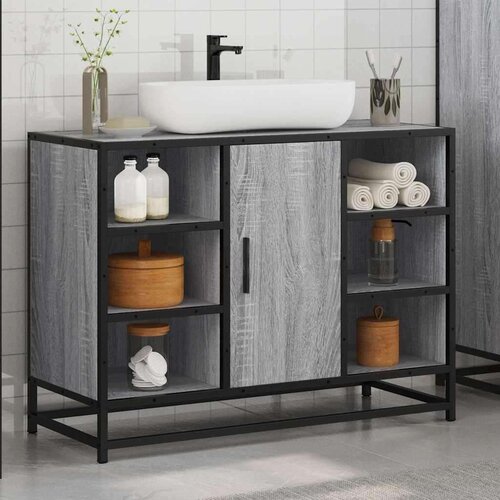 vidaXL Kopalni&scaron;ka omarica za umivalnik siva sonoma 80x33x60cm inž. les Cene