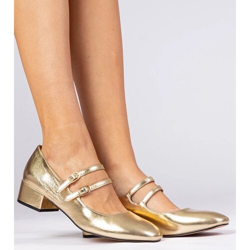 D/CEO marka niezdefiniowana Gold women&amp;#039;s block-heeled pumps with buckles Demara Slike