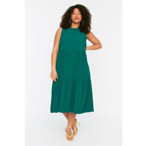 Trendyol ženska haljina Curve Emerald Green Long Woven Cene