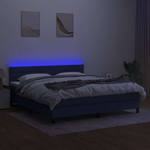  Box spring s madracem LED plavi 180x200 cm od tkanine Slike