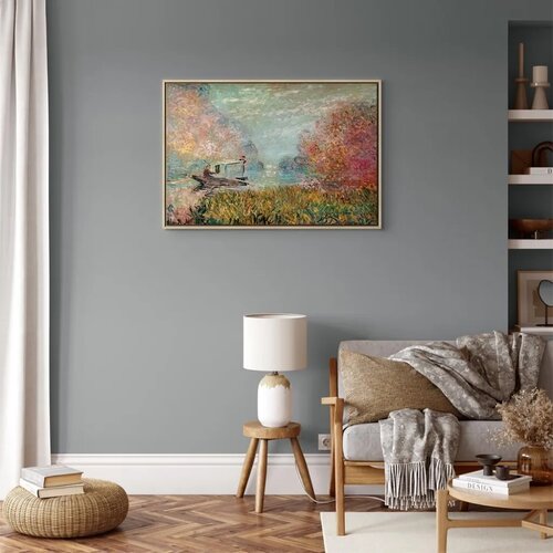  Slika - Claude Monet &amp;ndash; Boat on the Seine 60x40 U prirodnom drvenom okviru Slike