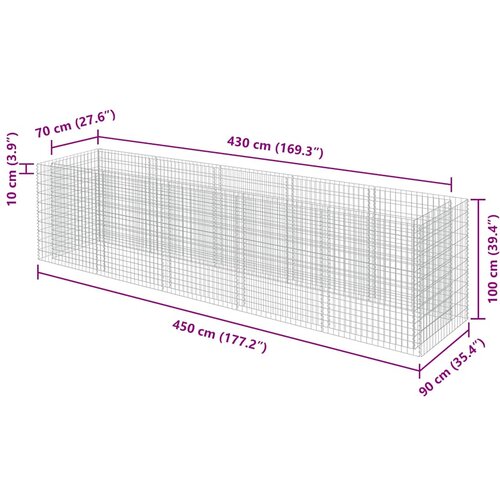  Gabionska sadilica od pocinčanog čelika 450 x 90 x 100 cm Slike