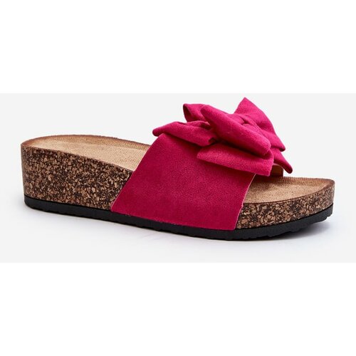 Kesi Women's slippers on a cork platform with a bow Fuchsia Tarena Slike
