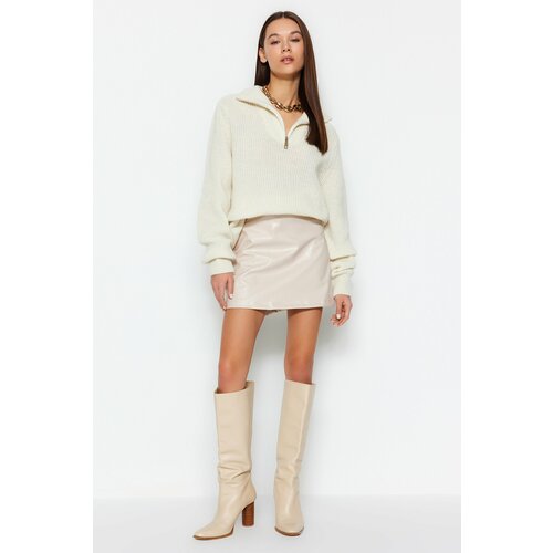 Trendyol Beige Faux Leather Mini Woven Skirt Cene
