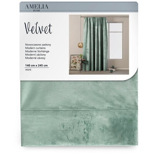 Restilo Svetlo zelena žametna zavesa AmeliaHome Velvety, 245 x 140 cm Slike