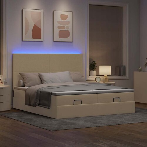 VidaXL Otomanski okvir kreveta s madracima krem 200x200cm od tkanine Slike