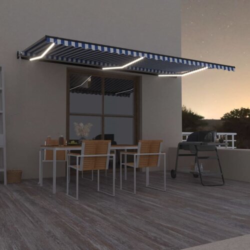  Automatska tenda sa senzorom LED 600x350 cm plavo-bijela Cijene