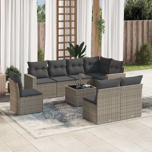  9-dijelni set vrtnih sofa od poliratana s jastucima sivi Slike