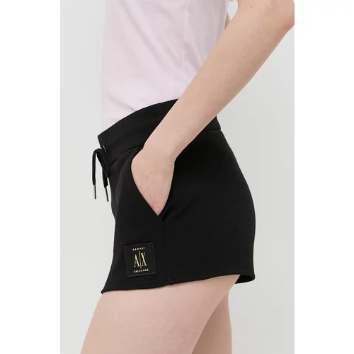 Armani Exchange Pamučne kratke hlače boja: crna, s aplikacijom, srednje visoki struk