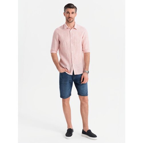Ombre Men's denim shorts with classic cut - dark blue Cene