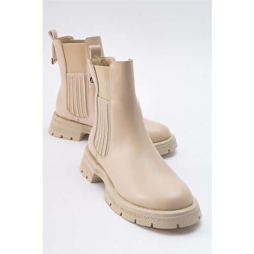 LuviShoes DENIS Beige Women's Elasticated Chelsea Boots. Slike