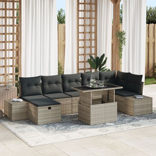 VidaXL set od 8 komada vrtnih sofa s jastučićima svijetlosive boje i od poli ratana Slike