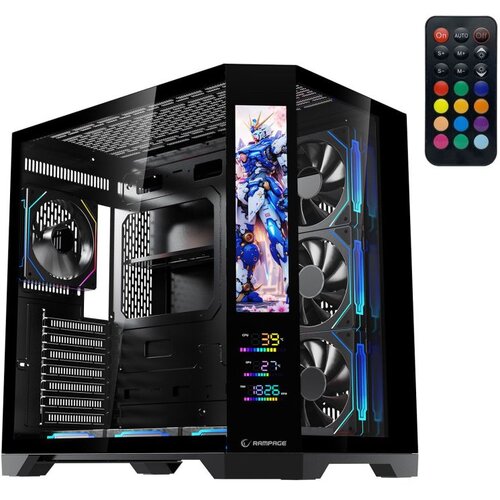  Kući&amp;scaron;te gaming RAMPAGE NOVA V2 9.16&amp;#039; LCD Display Hub Controller Black 7x12cm ARGB Pwm Fan, 43432 Slike